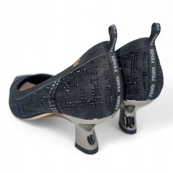 NWOT FENDI Black FF Zucca Beaded Sequin Slingback Slip-on Heels Size IT39 - Picture 5 of 11